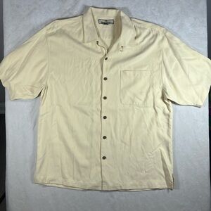 Tommy Bahama 100% Silk XXL Textured Herringbone Cream Silk Shirt Short Sleeve